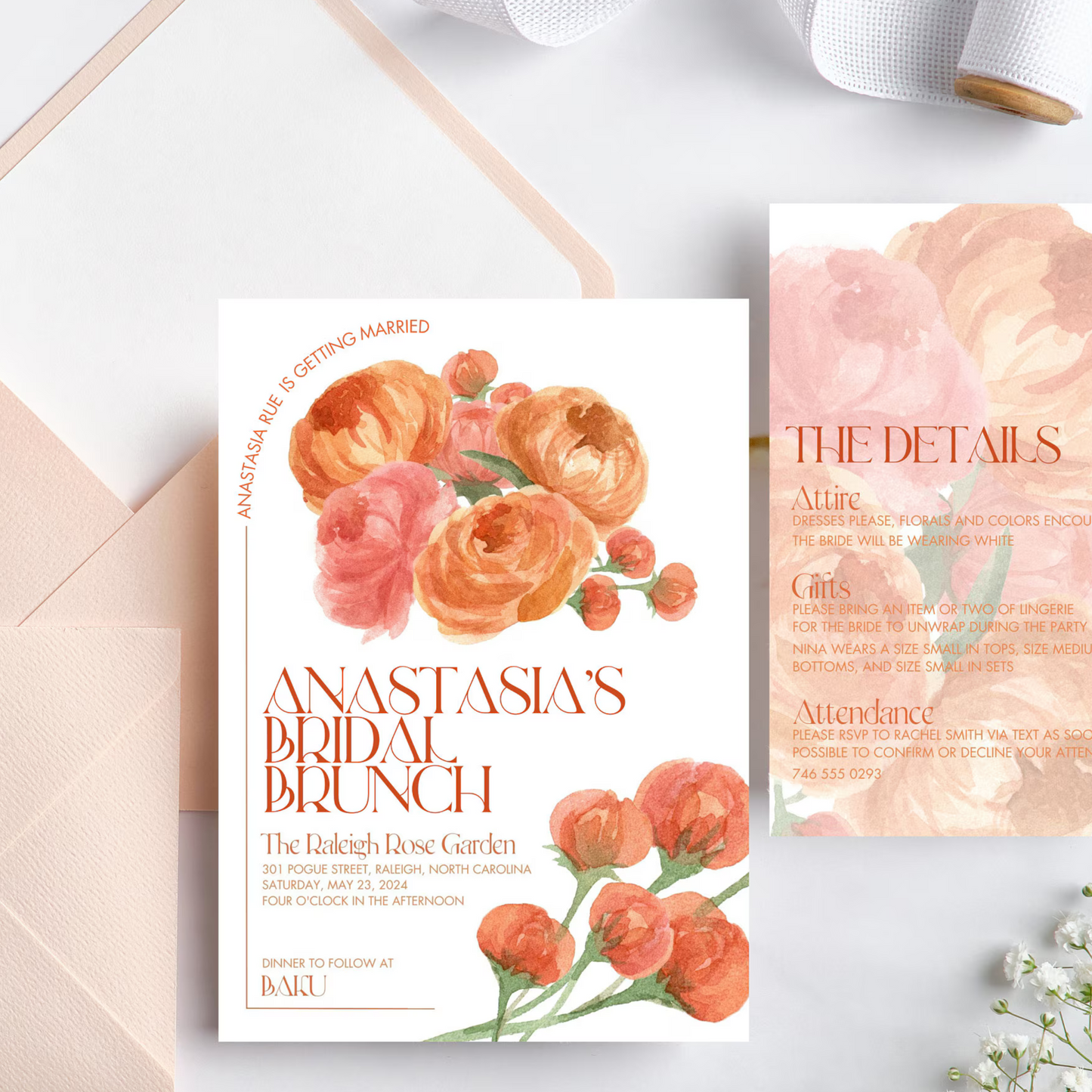 Floral Invitation and Details Card