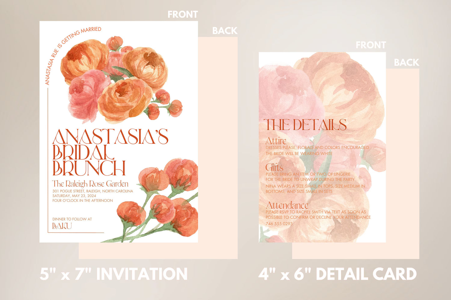 Floral Invitation and Details Card