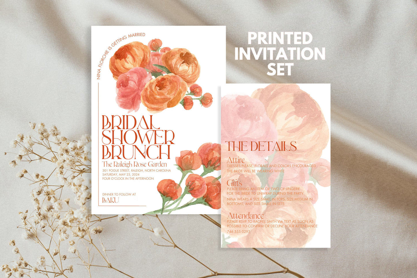 Floral Invitation and Details Card