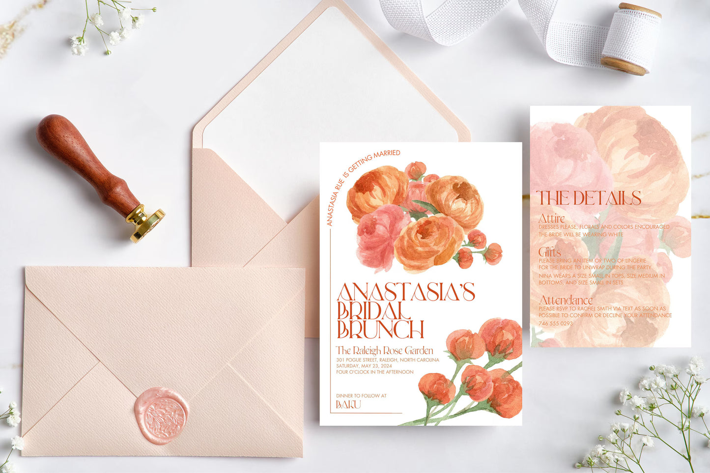 Floral Invitation and Details Card