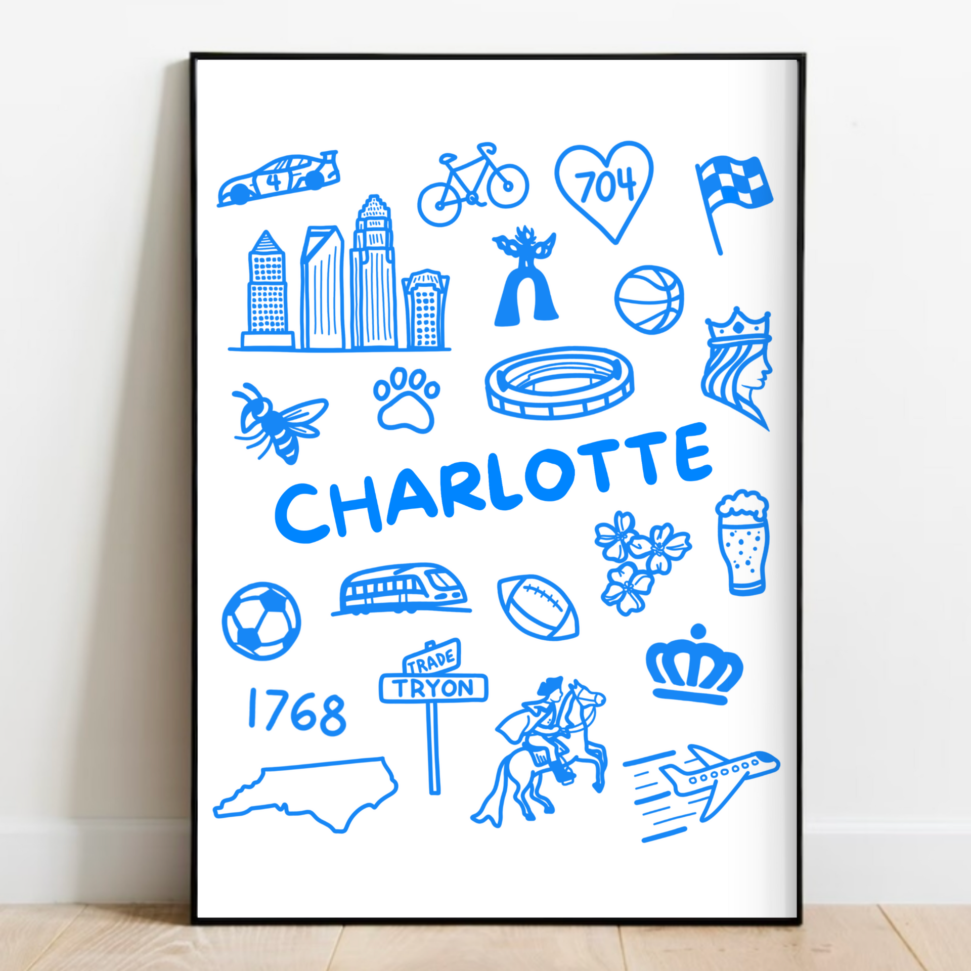Charlotte Icons Print, Charlotte North Carolina Art, CLT City