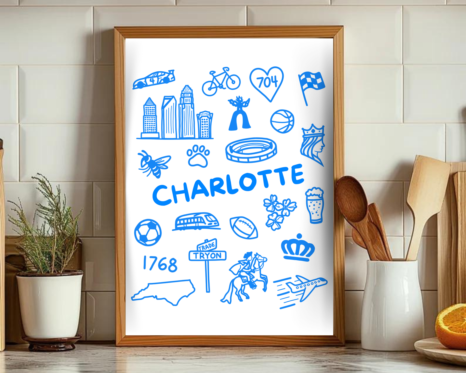 Charlotte Icons Print, Charlotte North Carolina Art, CLT City Charlotte Icons Print, Charlotte North Carolina Art, CLT City